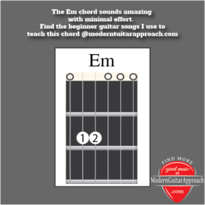 Em was my favorite chord to play as a child.  It was so easy and sounds incredible.  I use "Brown Eyed Girl" by Van Morrison to teach this chord along with "Stay Stay Stay" by Taylor Swift