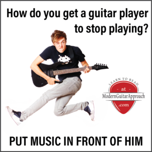 It's sad but true that most guitar players can't read notes. Learning to read notes can help with fretboard theory & rhythms.  It will also open up a huge amount of music that isn't written in tab.  Learn to read @modernguitarapproach.com #guitarlessons #learnguitar